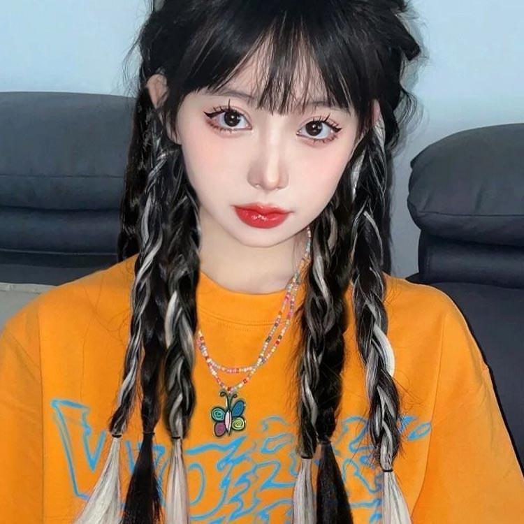 2束セット ヘアエクステ 三つ編み ウィッグ カラーエクステ 四つ編み