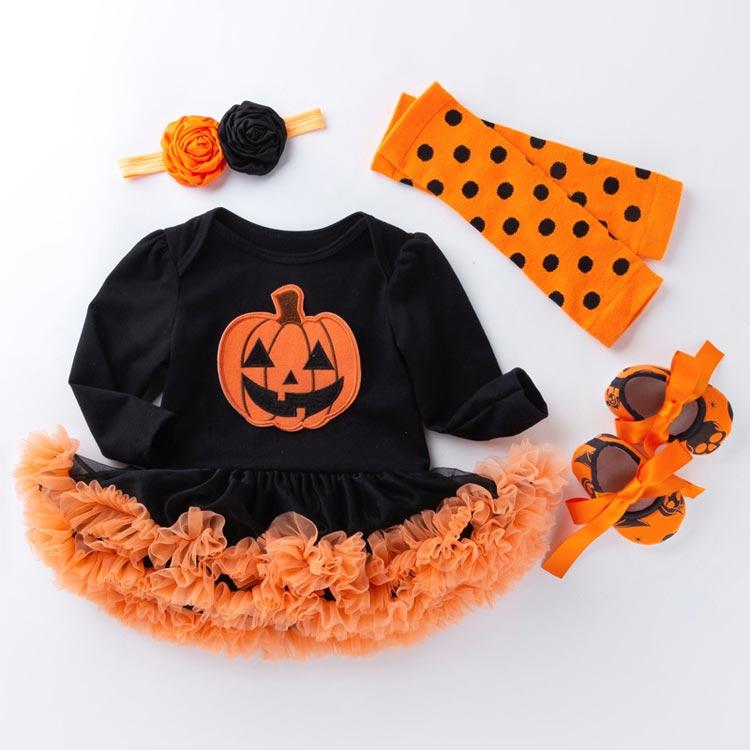 4点セット ロンパース ハロウィン コスチューム ベビー 赤ちゃん レッグウォーマ ヘアバンド シューズ コスプレ 服 衣装 ドレス  チュチュ  コ |  | 01
