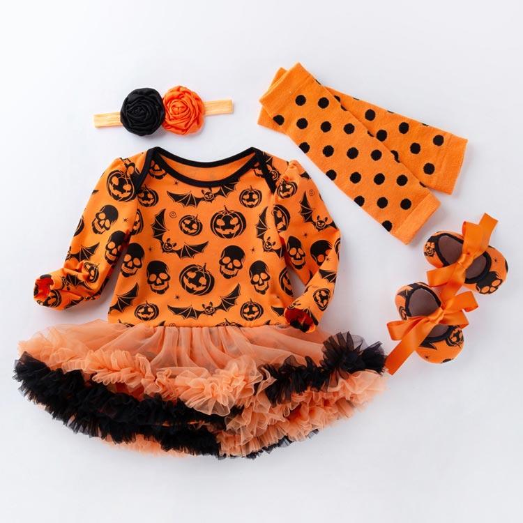 4点セット ロンパース ハロウィン コスチューム ベビー 赤ちゃん レッグウォーマ ヘアバンド シューズ コスプレ 服 衣装 ドレス  チュチュ  コ |  | 03