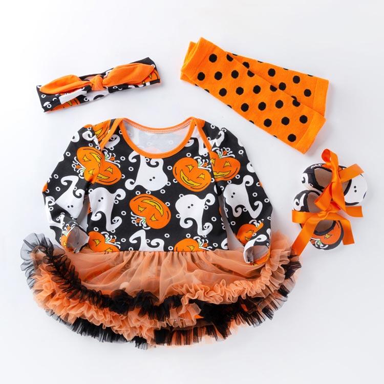 4点セット ロンパース ハロウィン コスチューム ベビー 赤ちゃん レッグウォーマ ヘアバンド シューズ コスプレ 服 衣装 ドレス  チュチュ  コ |  | 04