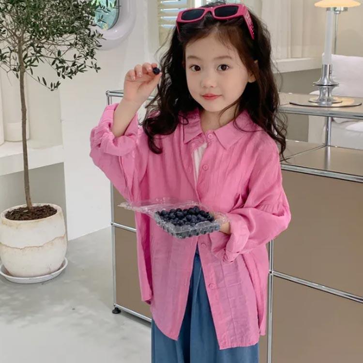 シアーシャツ キッズ 子供服 長袖 女の子 薄手 夏 透け感 アウター