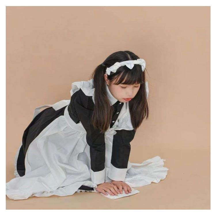 長袖 メイド服 ロング 大きいサイズ 3点セット ワンピース エプロン