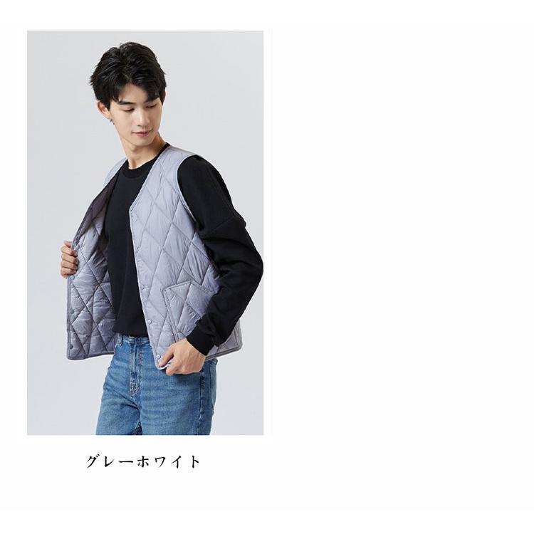秋冬 Vネック 中綿ベスト メンズ キルティング ベスト インナー