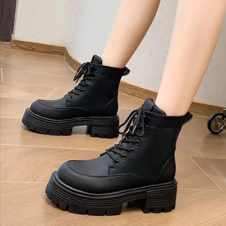 ショートブーツ 厚底ブーツ 編み上げブーツ 6.5cm ハイヒール ワーク