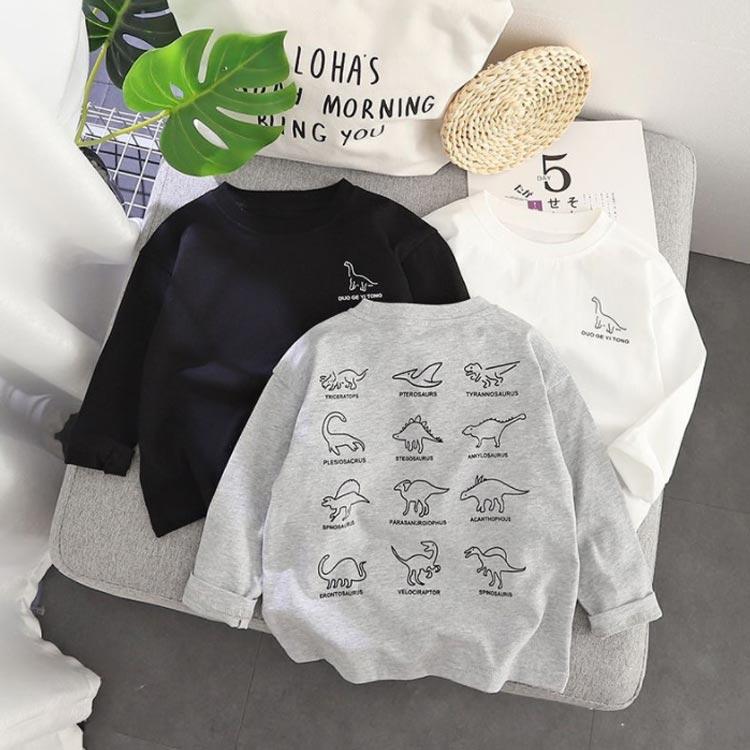 キッズ Tシャツ ロンティー 長袖 恐竜図鑑ロンティー 恐竜 ブラック