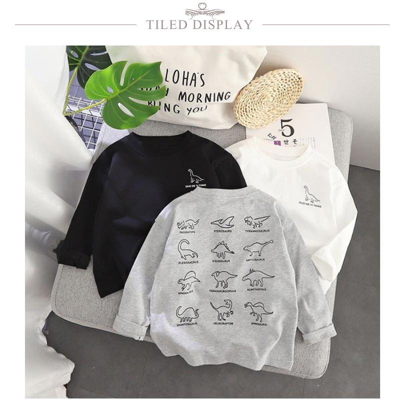 キッズ Tシャツ ロンティー 長袖 恐竜図鑑ロンティー 恐竜 ブラック
