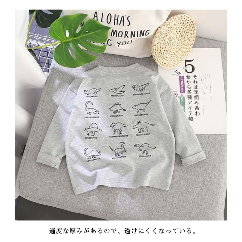 キッズ Tシャツ ロンティー 長袖 恐竜図鑑ロンティー 恐竜 ブラック