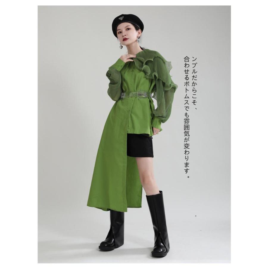 アシンメトリー シャツワンピース 襟付き 長袖 ボリューム