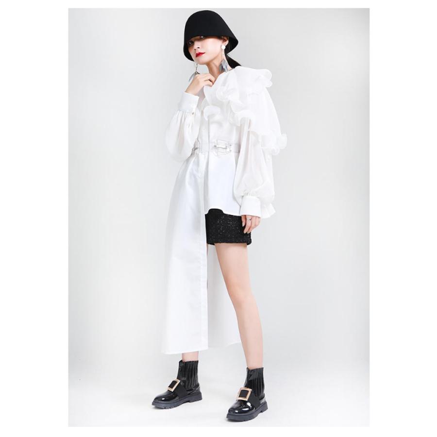 アシンメトリー シャツワンピース 襟付き 長袖 ボリューム