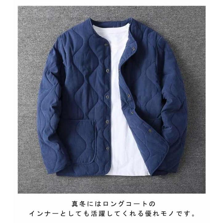 キルティングジャケット メンズ ノーカラー ジャケット 長袖 中綿
