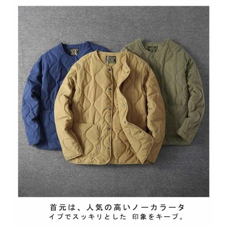 キルティングジャケット メンズ ノーカラー ジャケット 長袖 中綿