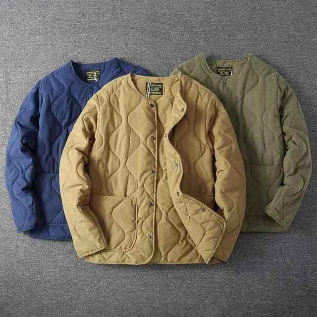 キルティングジャケット メンズ ノーカラー ジャケット 長袖 中綿