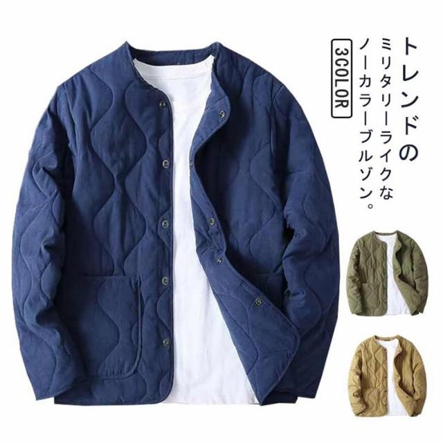 キルティングジャケット メンズ ノーカラー ジャケット 長袖 中綿