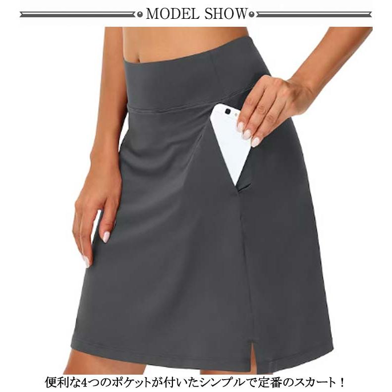 夏 テニスウェア インナー付き 丈長め ゴルフ 膝丈 スカート