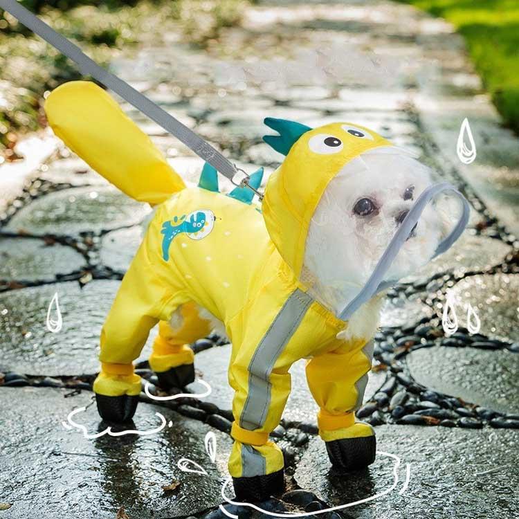 靴付き 雨具 犬用レインコート つば フード付き 全身フルカバー 透明