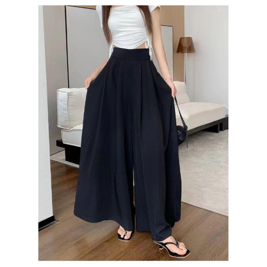 ハイウエスト タック入り レディース 女性用 美脚 ワイドパンツ