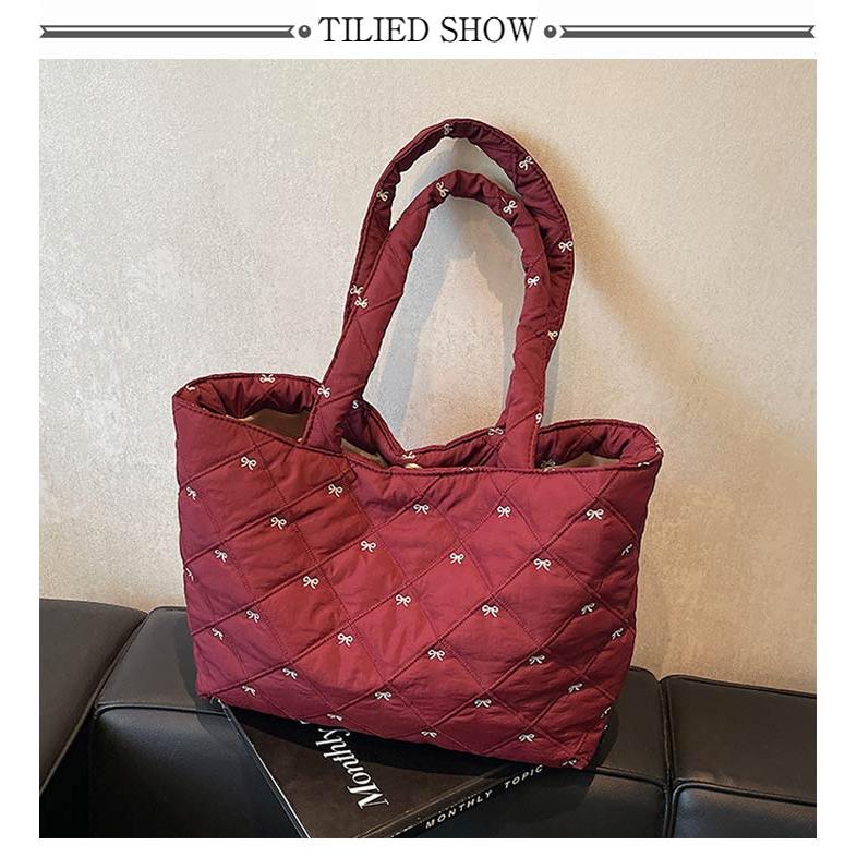 キルティング おしゃれ リボン刺繍 かわいい ナイロン トートバッグ