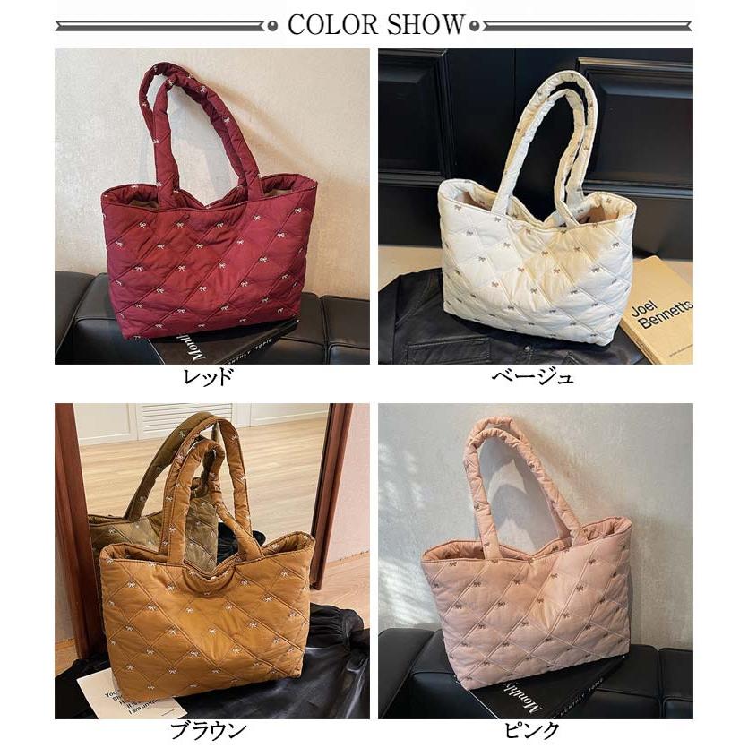 キルティング おしゃれ リボン刺繍 かわいい ナイロン トートバッグ