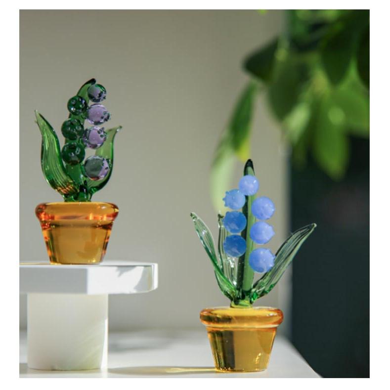 ガラス細工 風水グッズ 装飾 幸せ運ぶ ハンドメイド スズラン 置物