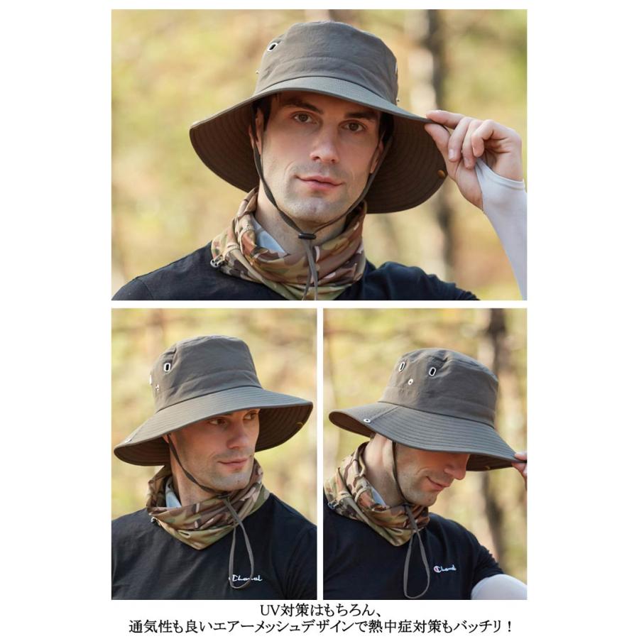 メンズ つば広 通気構造 折畳み サファリハット 日除け帽子 UVカット