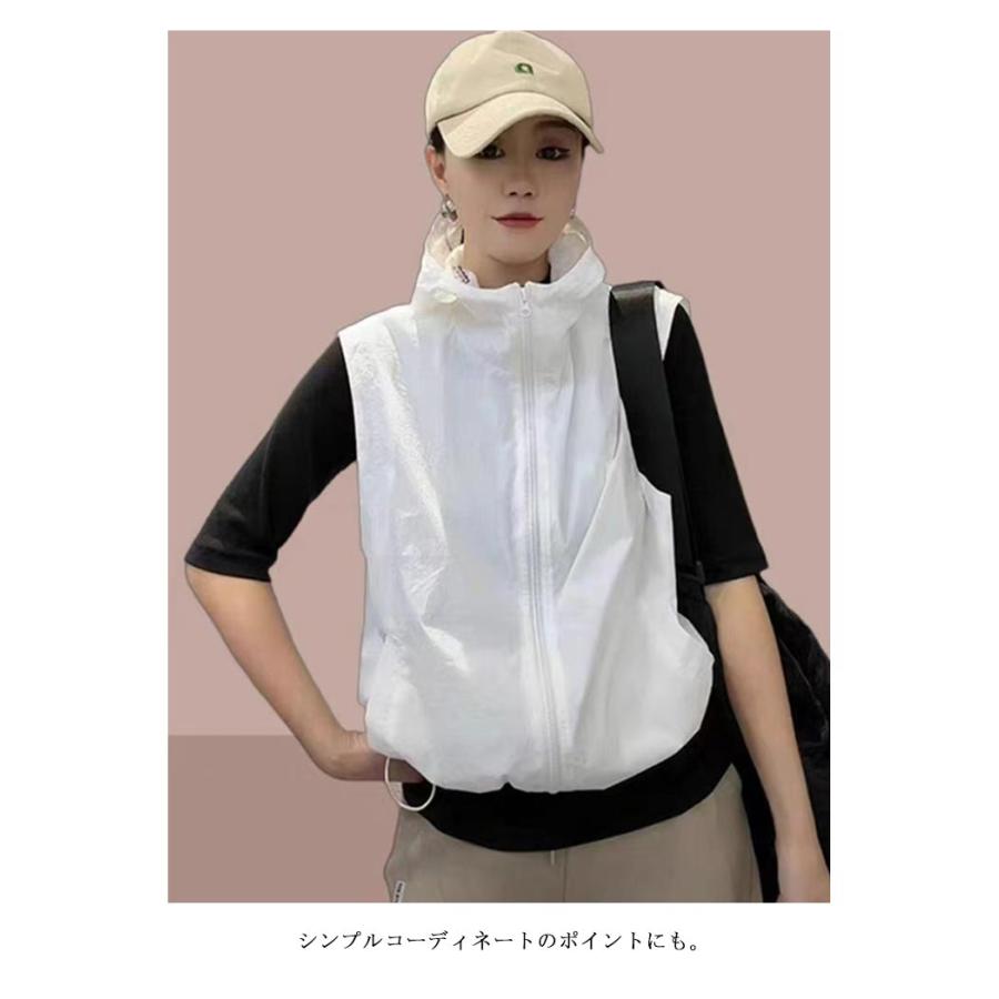 Y's フード付きノースリーブベスト ホワイト サイズ2 前開き ベスト ノースリーブ 涼感 速乾 パーカー アウトドアベスト