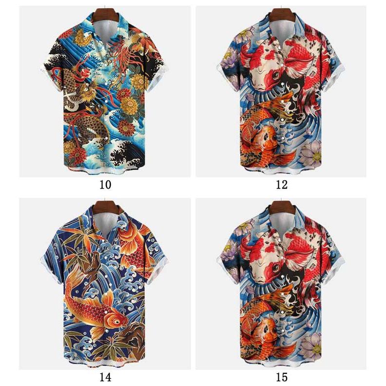 シャツ 柄シャツ メンズ 海波柄 アロハ 猫 半袖 半袖シャツ レディース 