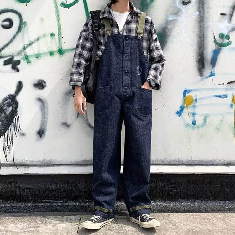 カッコイイ デニムパンツ オールシーズン メンズ ブルー サロペット