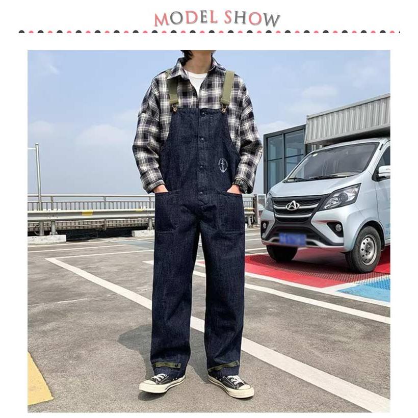 【686】 ビブパンツ サロペット デニム風 ダメージ加工 Lサイズ ダメージ加工つなぎ ダメージデニム ダメージサロペットパンツ デニム