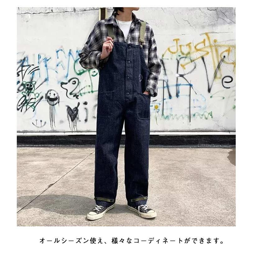 カッコイイ デニムパンツ オールシーズン メンズ ブルー サロペット