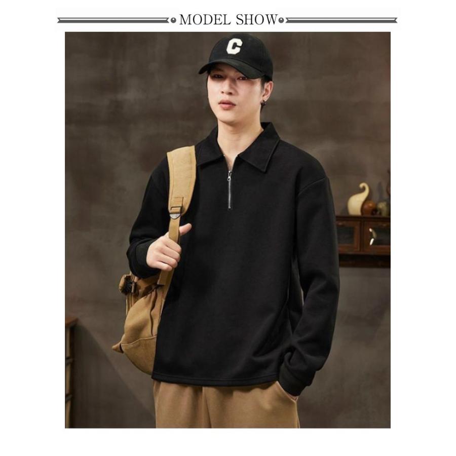 メンズ ハーフジップ 襟付き トレーナー 長袖 スウェット ポロシャツ