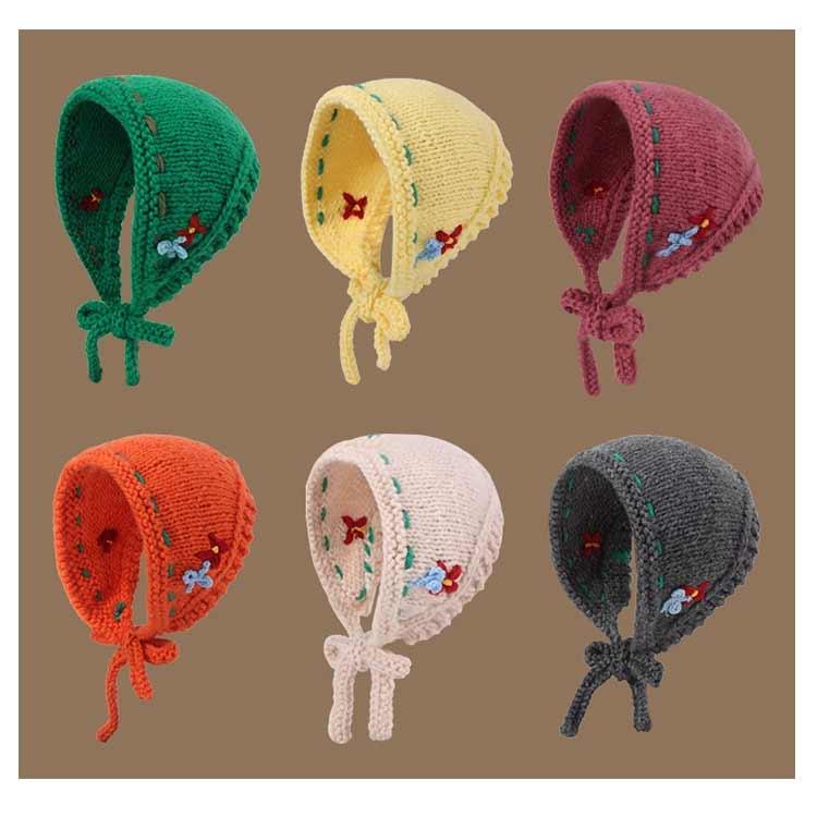 お花モチーフ ニット帽 レディース 耳当て ニット耳あて あご紐 ニット