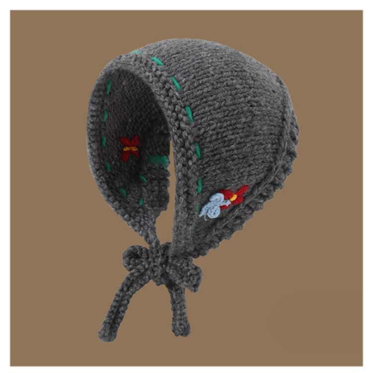 お花モチーフ ニット帽 レディース 耳当て ニット耳あて あご紐 ニット