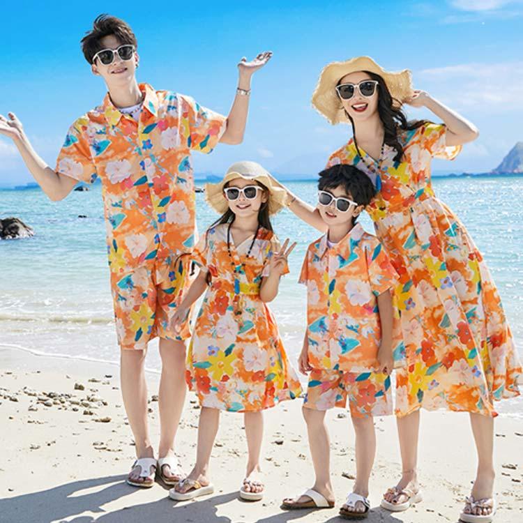 花柄 親子コーデ ハワイ ハーフパンツ ワンピース パパ 上下セット 