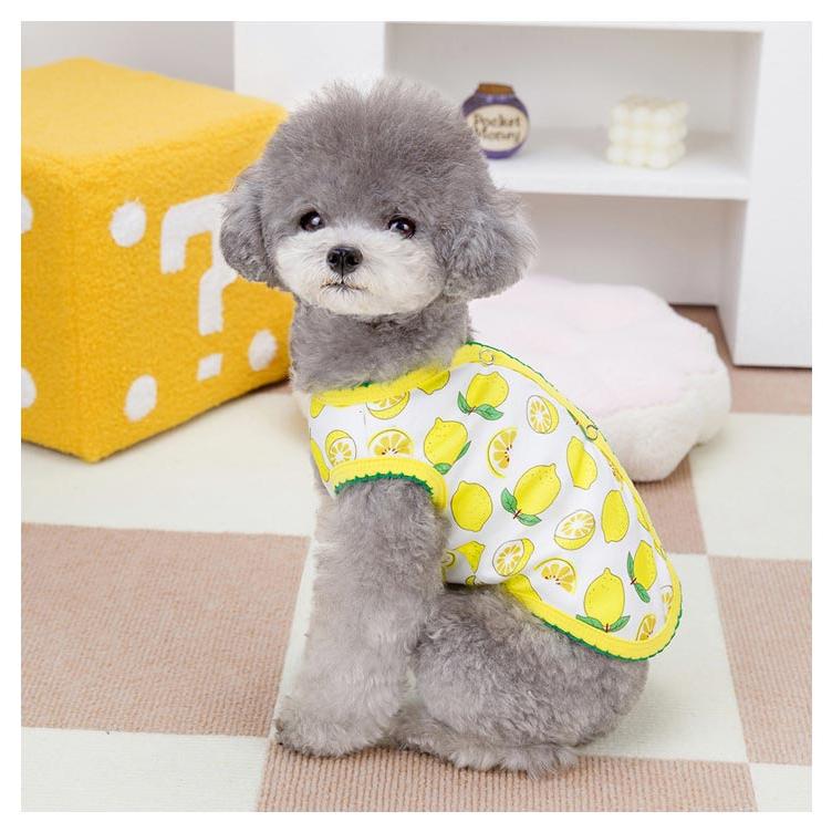 レモン柄 背中開き ベスト タンクトップ 着せやすい 可愛い 薄手 犬服