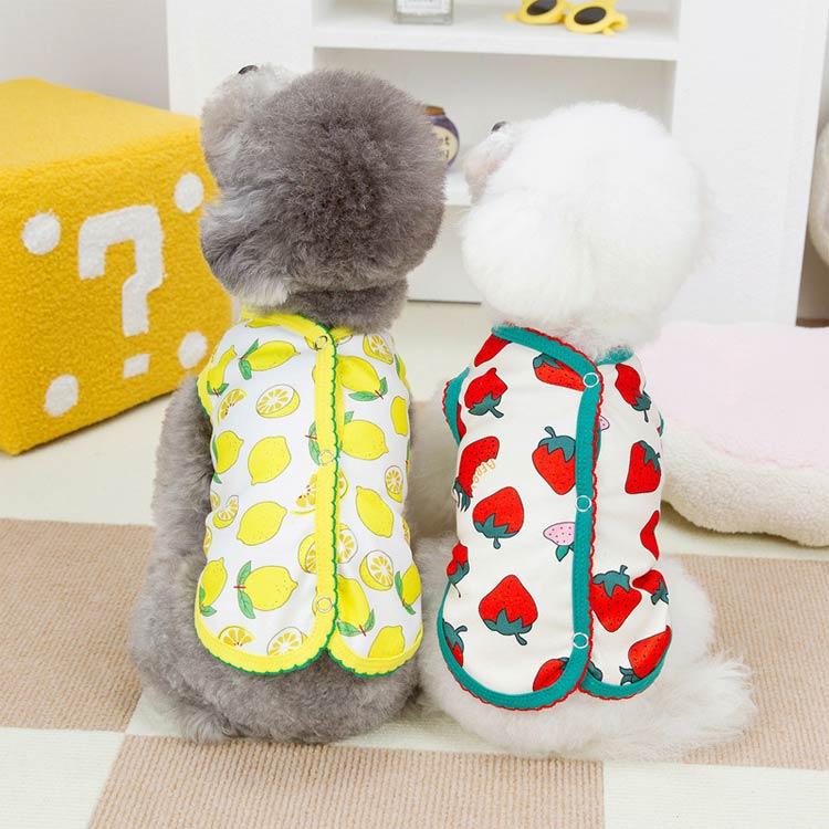 レモン柄 背中開き ベスト タンクトップ 着せやすい 可愛い 薄手 犬服