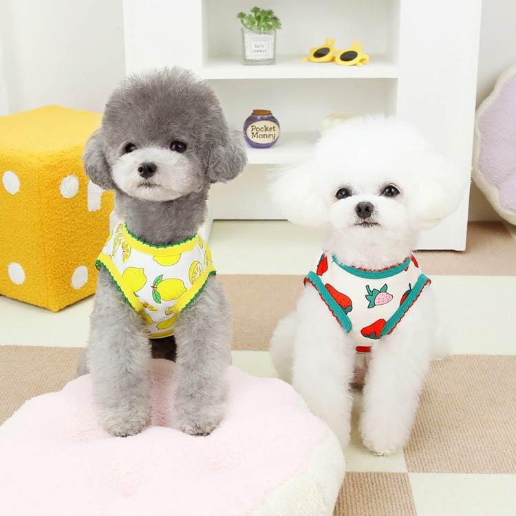 レモン柄 背中開き ベスト タンクトップ 着せやすい 可愛い 薄手 犬服