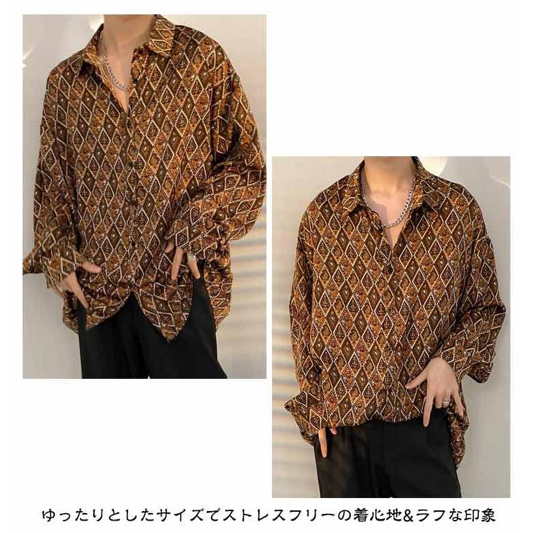 南国風 シャツ カジュアルシャツ 長袖 メンズ 花柄 ゆったり アロハ