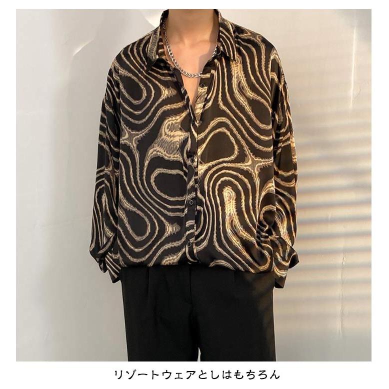 南国風 シャツ カジュアルシャツ 長袖 メンズ 花柄 ゆったり アロハ
