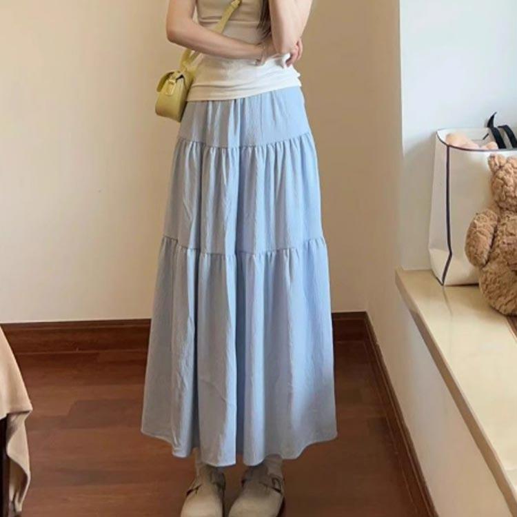 ロングスカート 春夏 ハイウエスト Aライン 可愛い フェミニンスカート