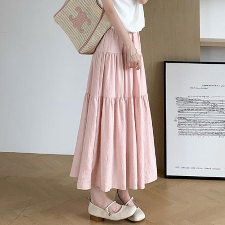 ロングスカート 春夏 ハイウエスト Aライン 可愛い フェミニンスカート