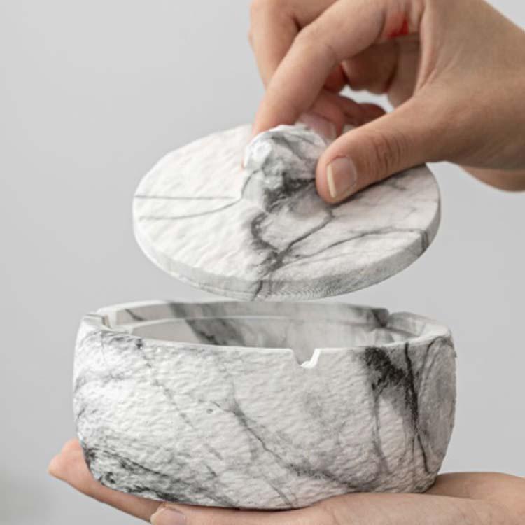 大容量 iqos灰皿 蓋付き フタ付 洗える 大理石風 はいざら 丸 灰皿