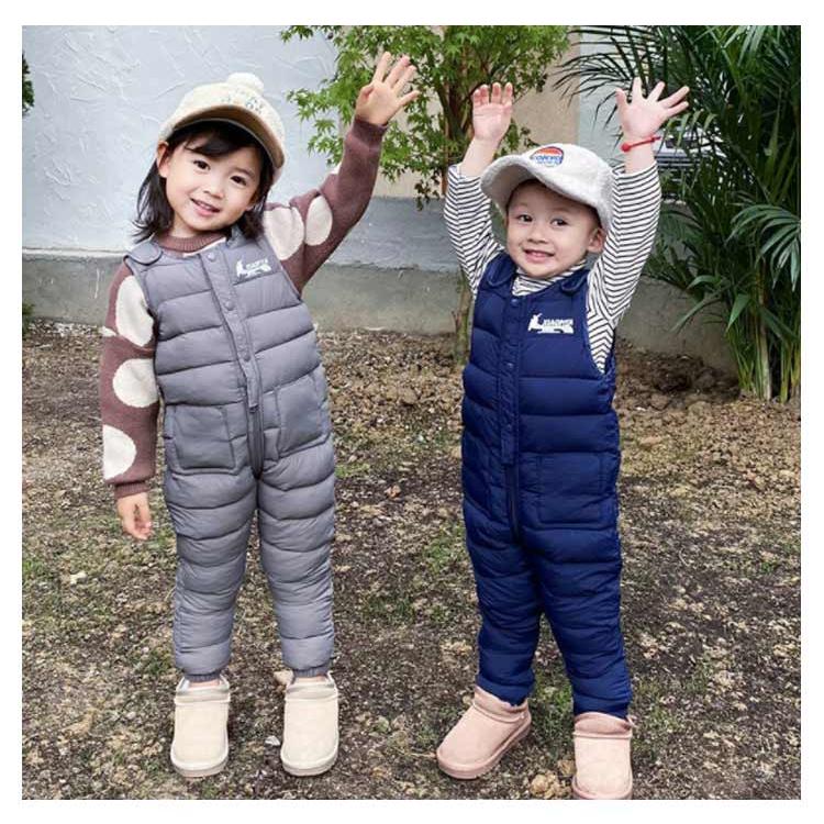 サロペット キッズ ダウンパンツ オーバーオール ジャンプスーツ 雪