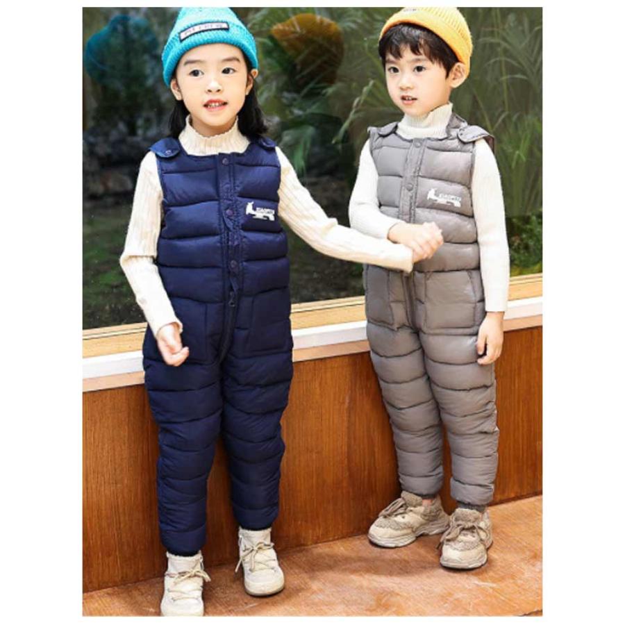 サロペット キッズ ダウンパンツ オーバーオール ジャンプスーツ 雪