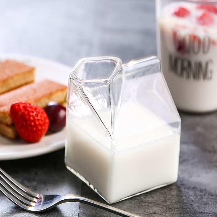 牛乳パック型 耐熱ガラス ミルクピッチャー グラス クリアボトル
