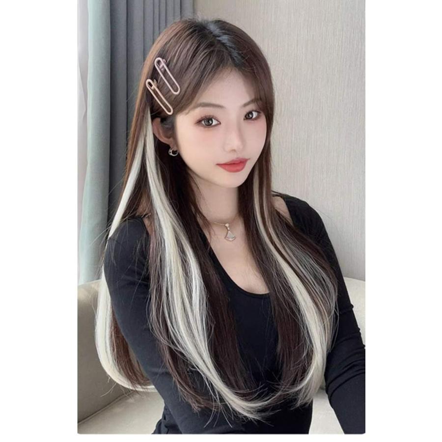 ロング 水色 カラー ウィッグ 緑 クリップ 部分ウィッグ つけ毛