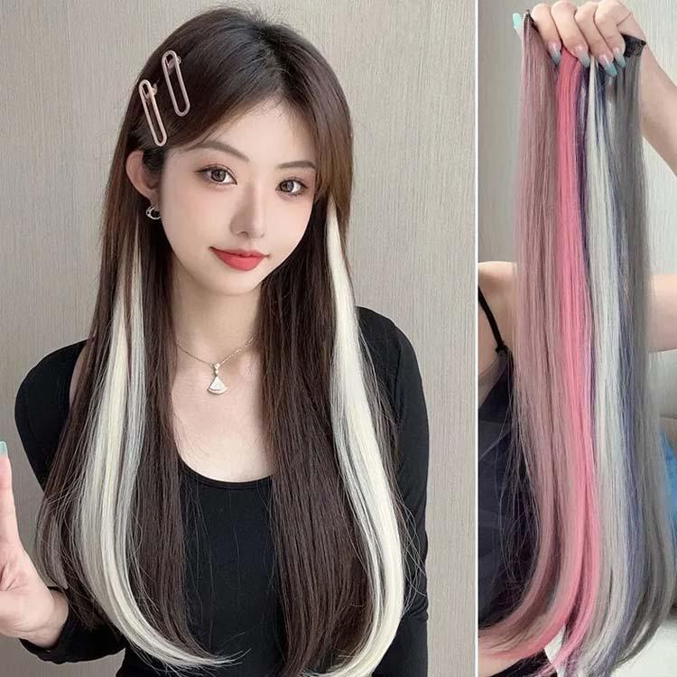 ロング 水色 カラー ウィッグ 緑 クリップ 部分ウィッグ つけ毛