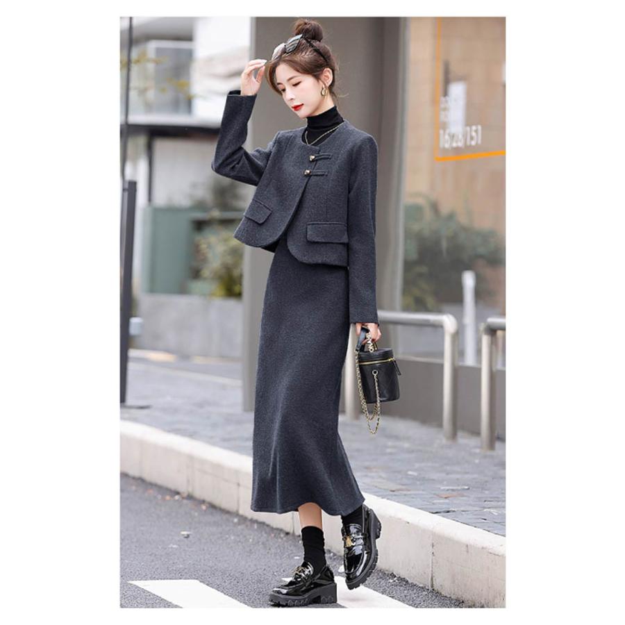 ママ セットアップ スカートスーツ 厚手 セレモニースーツ 2点セット