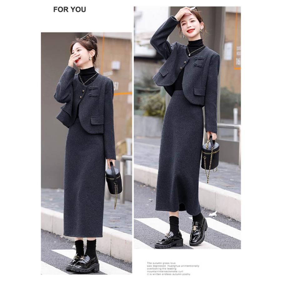 ママ セットアップ スカートスーツ 厚手 セレモニースーツ 2点セット