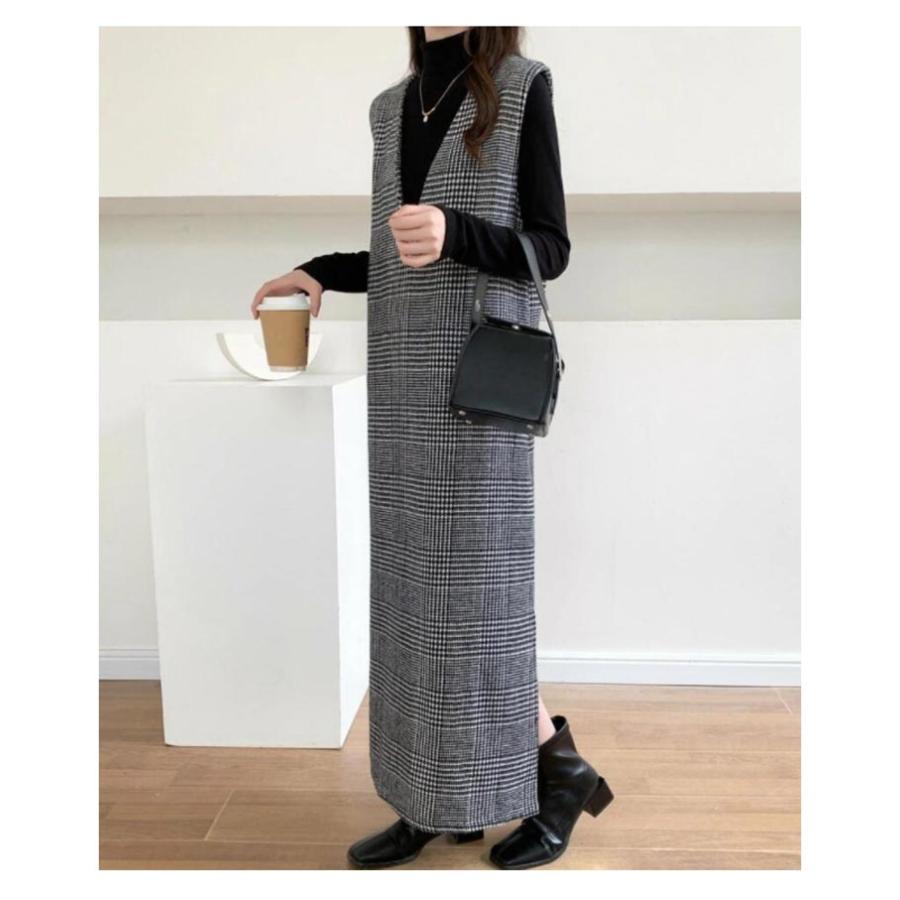 ワンピース 冬 レディース Iライン 春 チェック柄 秋 レイヤード風