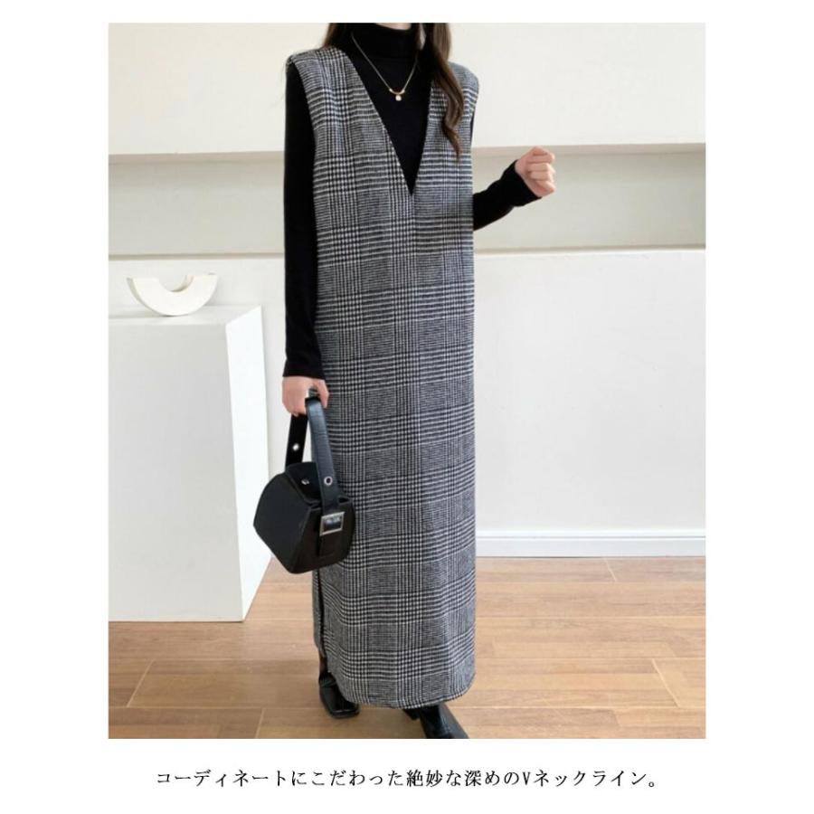 ワンピース 冬 レディース Iライン 春 チェック柄 秋 レイヤード風